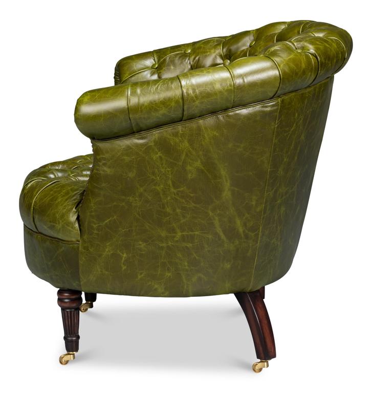 Bastian Green Leather Armchair - Ornate Home