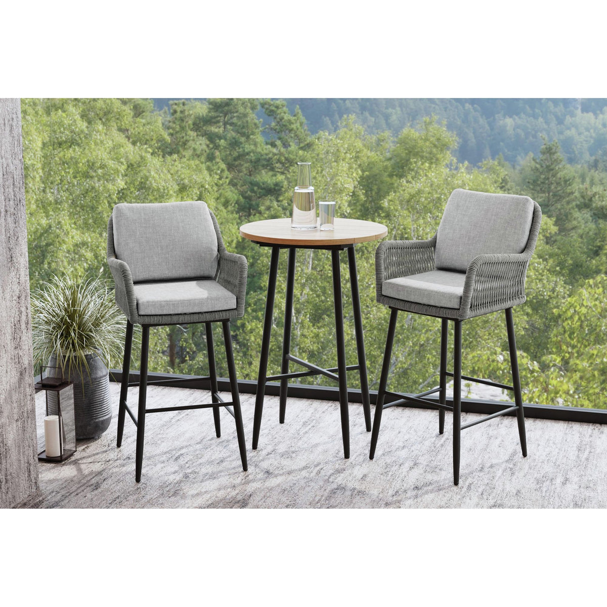 Bayhill Black/Grey Outdoor Barstool (Set of 2) - Ornate Home