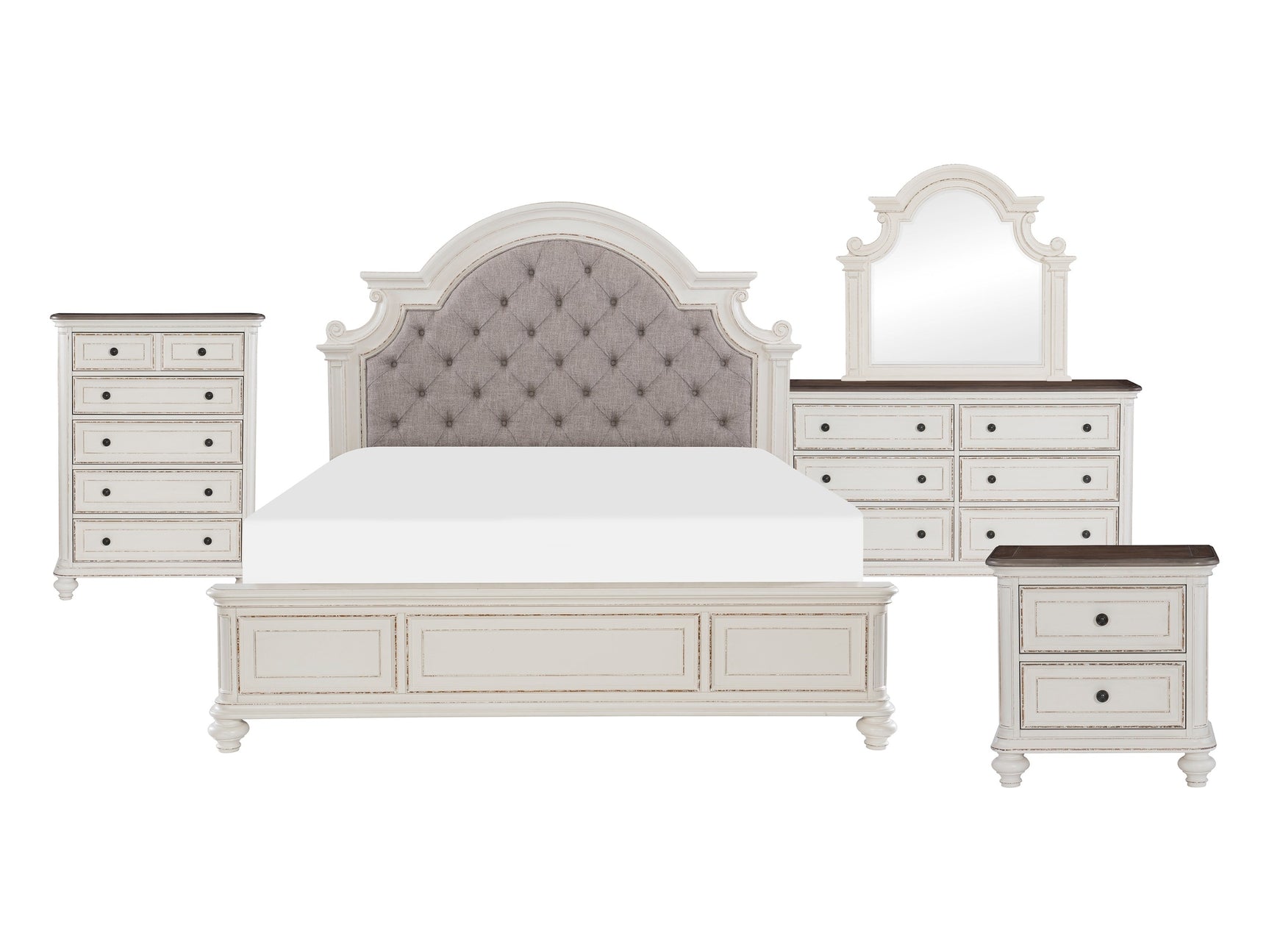 Baylesford Antique White/Brown-Gray 5-Piece Queen Bedroom Set - Ornate Home