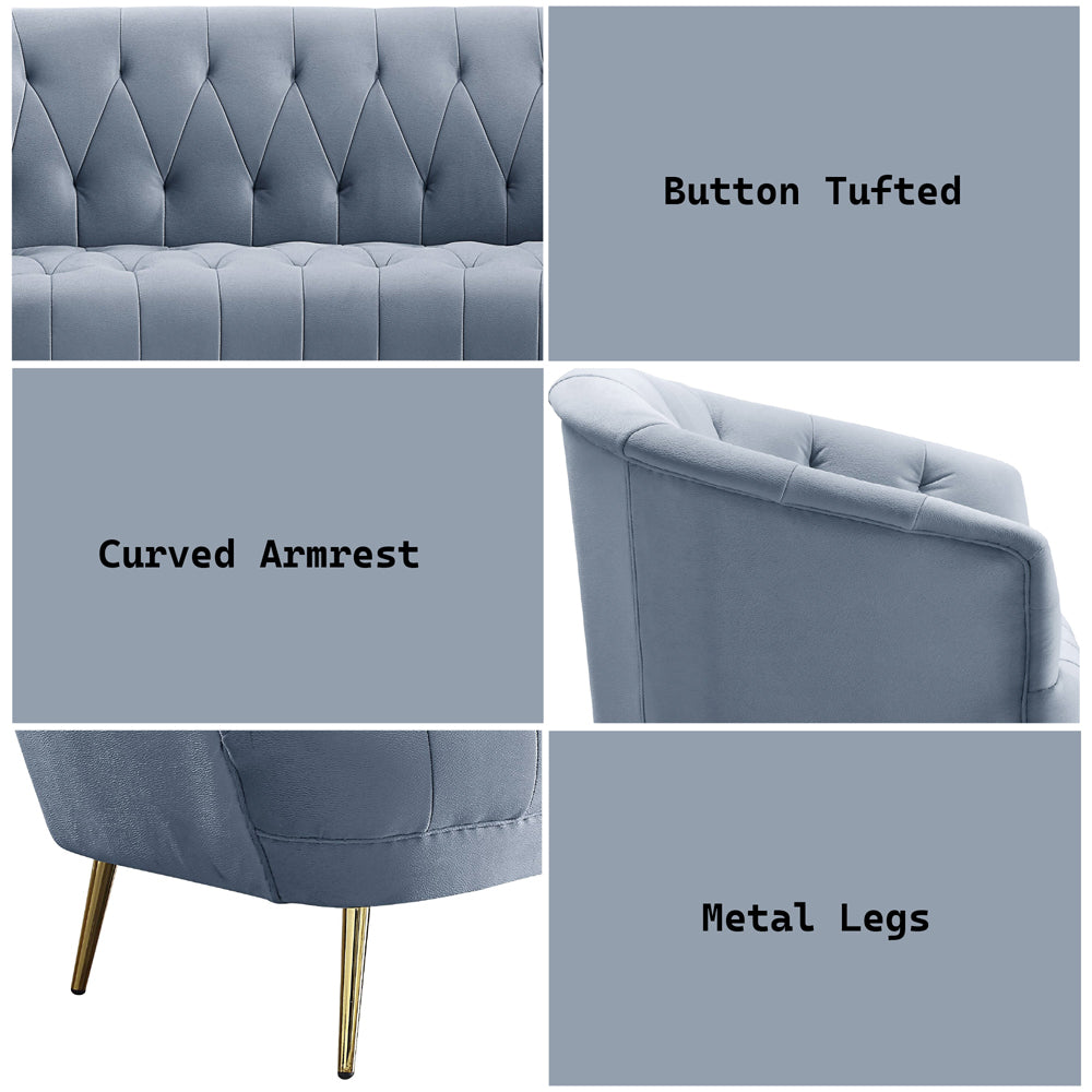 Bayram Light Gray Velvet Sofa - Ornate Home