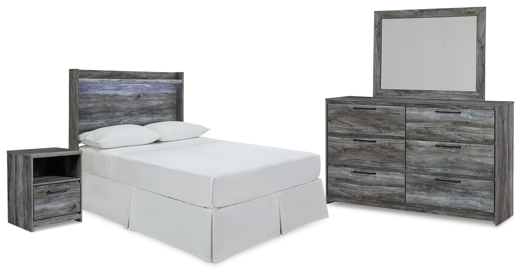 Baystorm Gray Full Panel Bed Headboard, Dresser, Mirror and Nightstand (Online Special Price) - Ornate Home