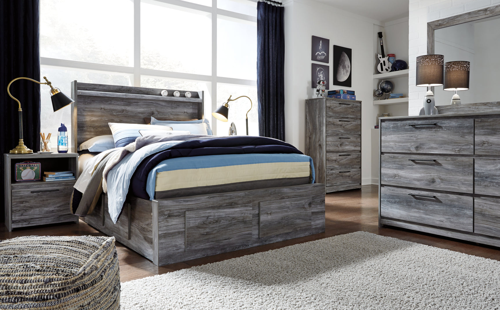 Baystorm Gray Full Panel Bed with 6 Storage Drawers (Online Special Price) - Ornate Home