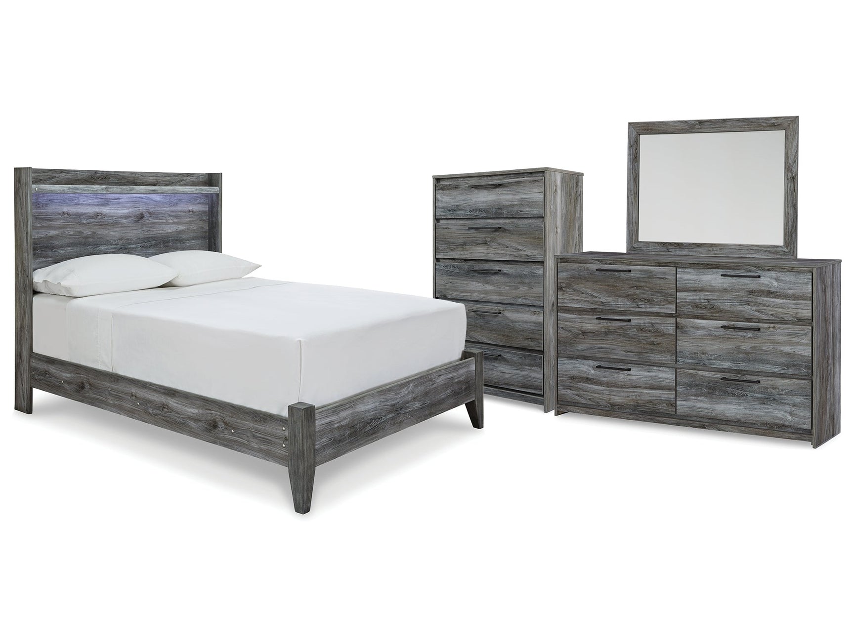 Baystorm Gray Full Panel Bedroom Set with Dresser, Mirror and Chest - Ornate Home