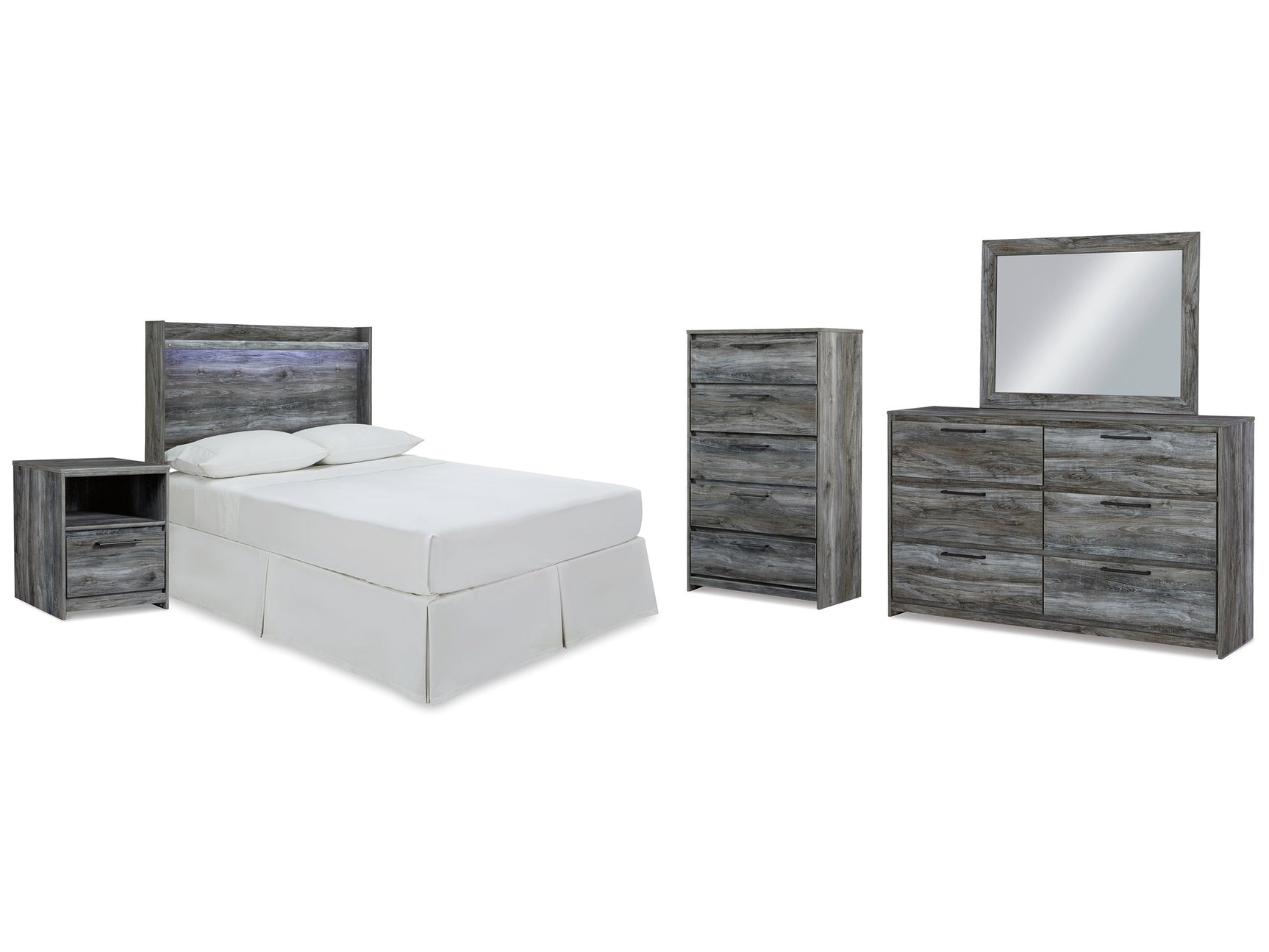 Baystorm Gray Full Panel Headboard Bed. Dresser & Mirror & Chest & Nightstand - Ornate Home