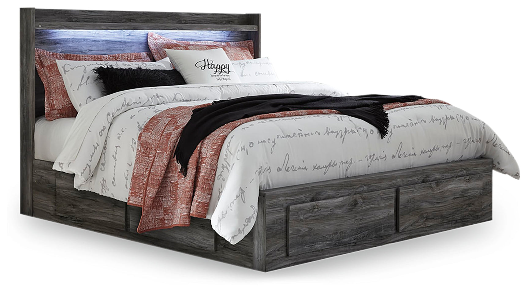 Baystorm Gray King Panel Bed w/Storage & Dresser & Mirror & 2 Nightstands (Online Special Price) - Ornate Home