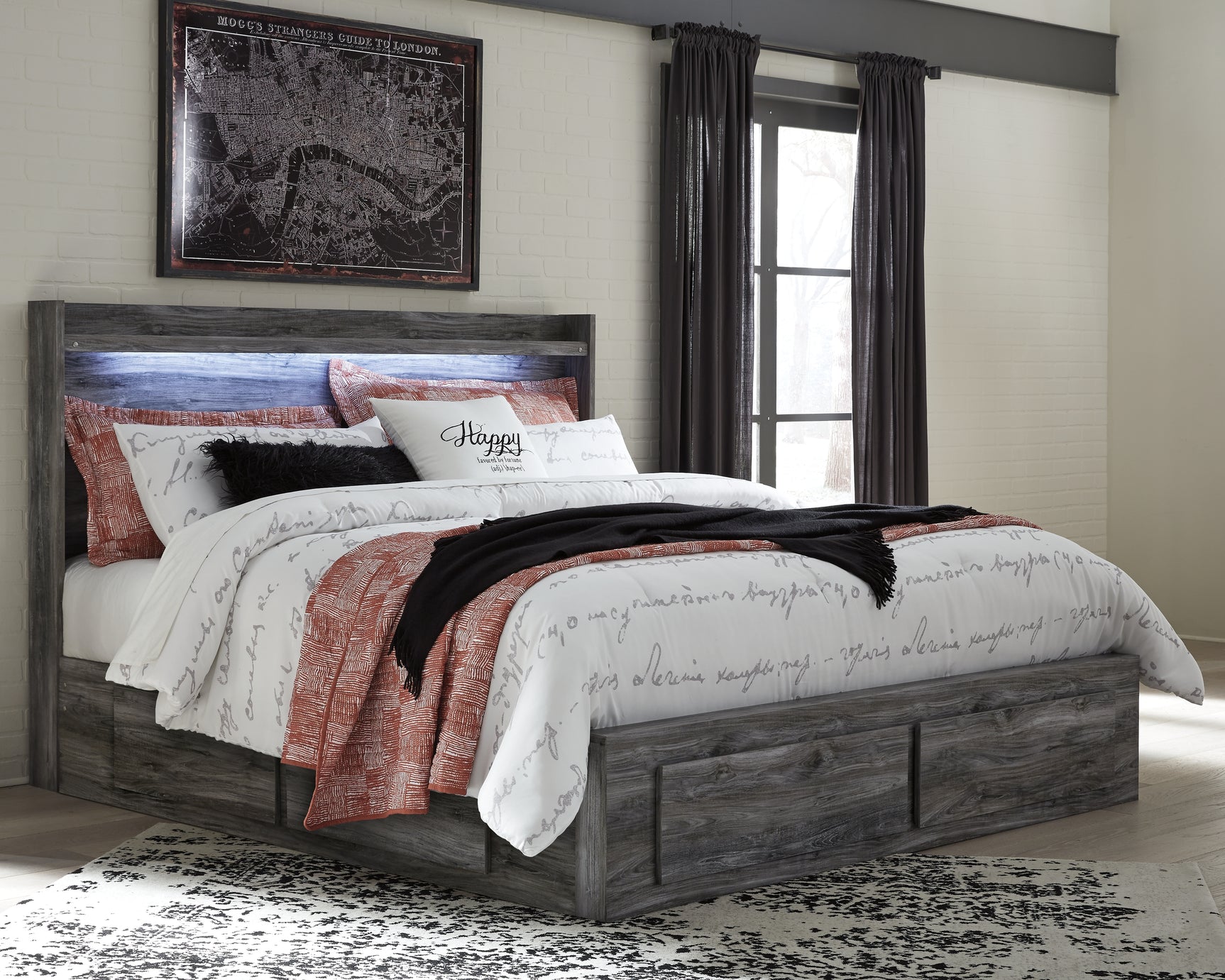 Baystorm Gray King Panel Bed with 6 Storage Drawers - Ornate Home