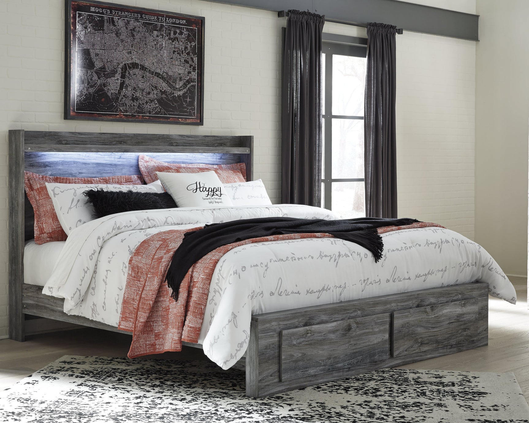 Baystorm Gray King Panel Storage Bedroom Set with 2 Nightstands (Online Special Price) - Ornate Home