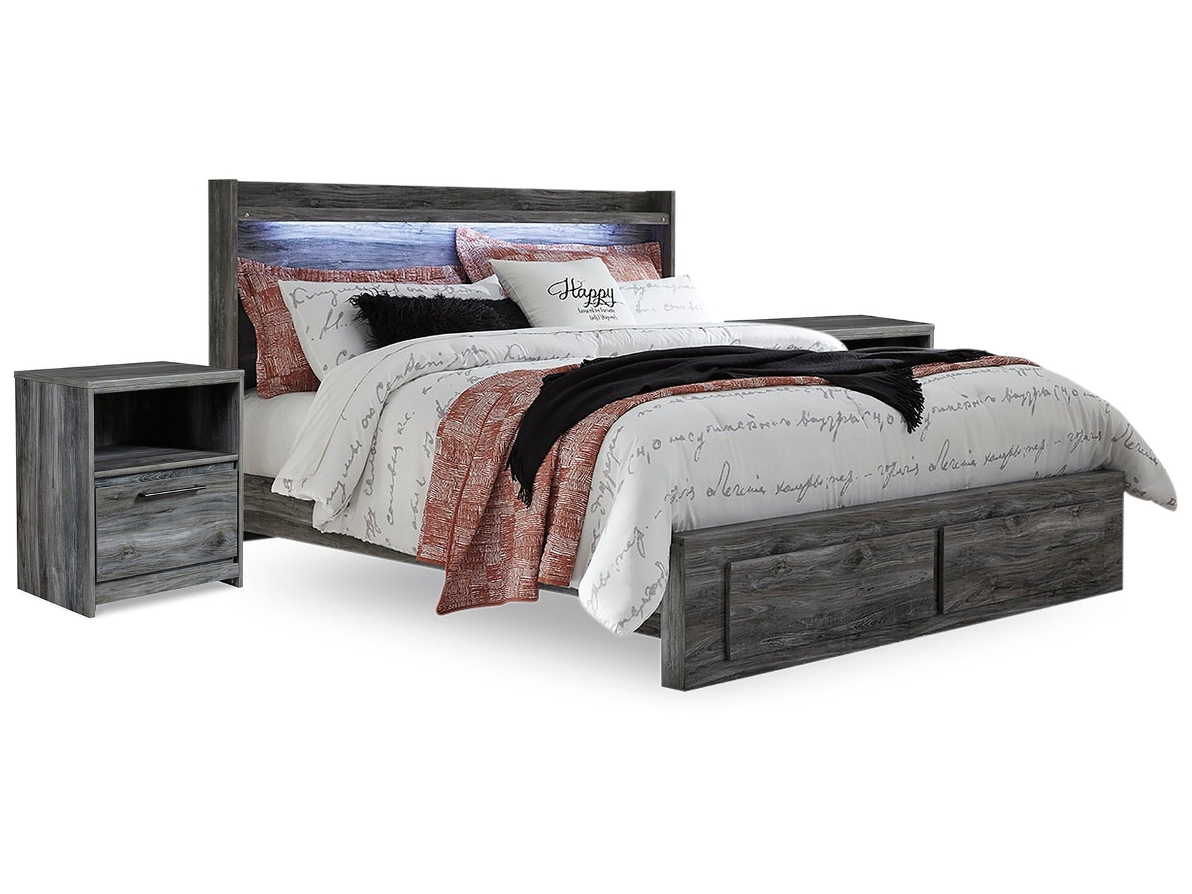 Baystorm Gray King Panel Storage Bedroom Set with 2 Nightstands - Ornate Home