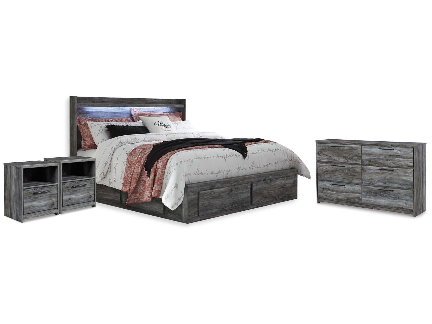 Baystorm Gray King Storage Bedroom Set with Dresser and 2 Nightstands - Ornate Home