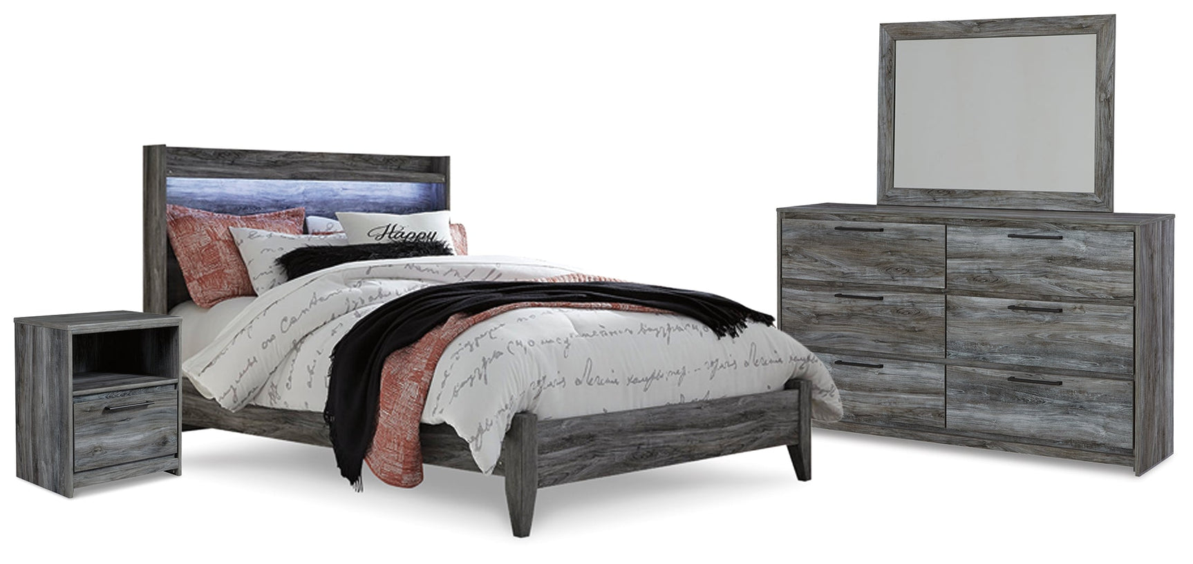 Baystorm Gray Queen Panel Bedroom Set with Dresser, Mirror and Nightstand (Online Special Price) - Ornate Home