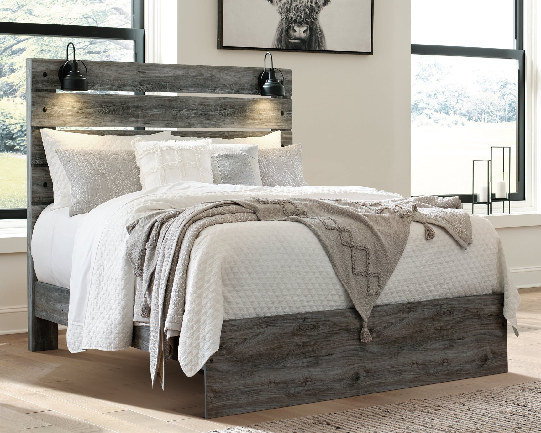 Baystorm Gray Queen Panel Bedroom Set with Dresser, Mirror and Nightstand - Ornate Home