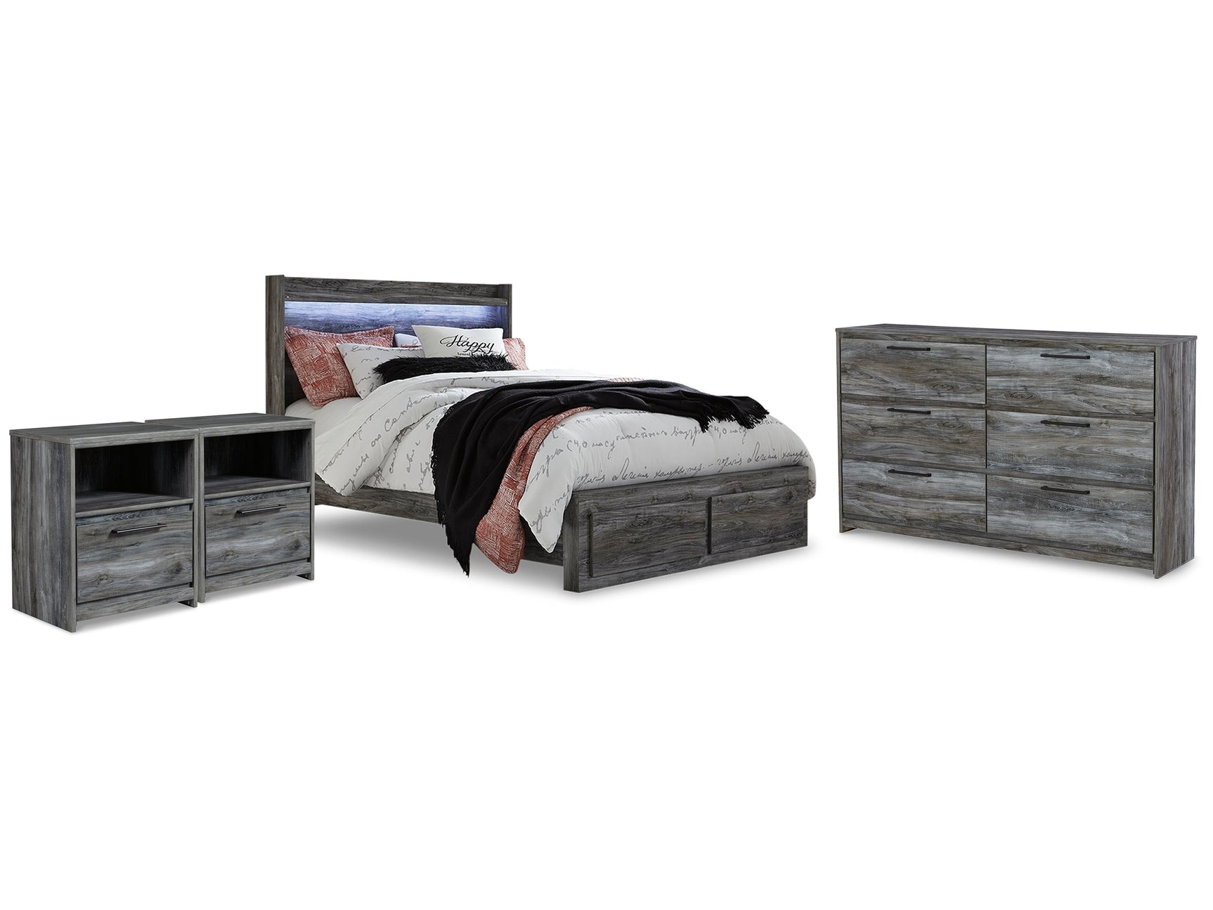 Baystorm Gray Queen Panel Storage Bedroom Set with Dresser and 2 Nightstands - Ornate Home