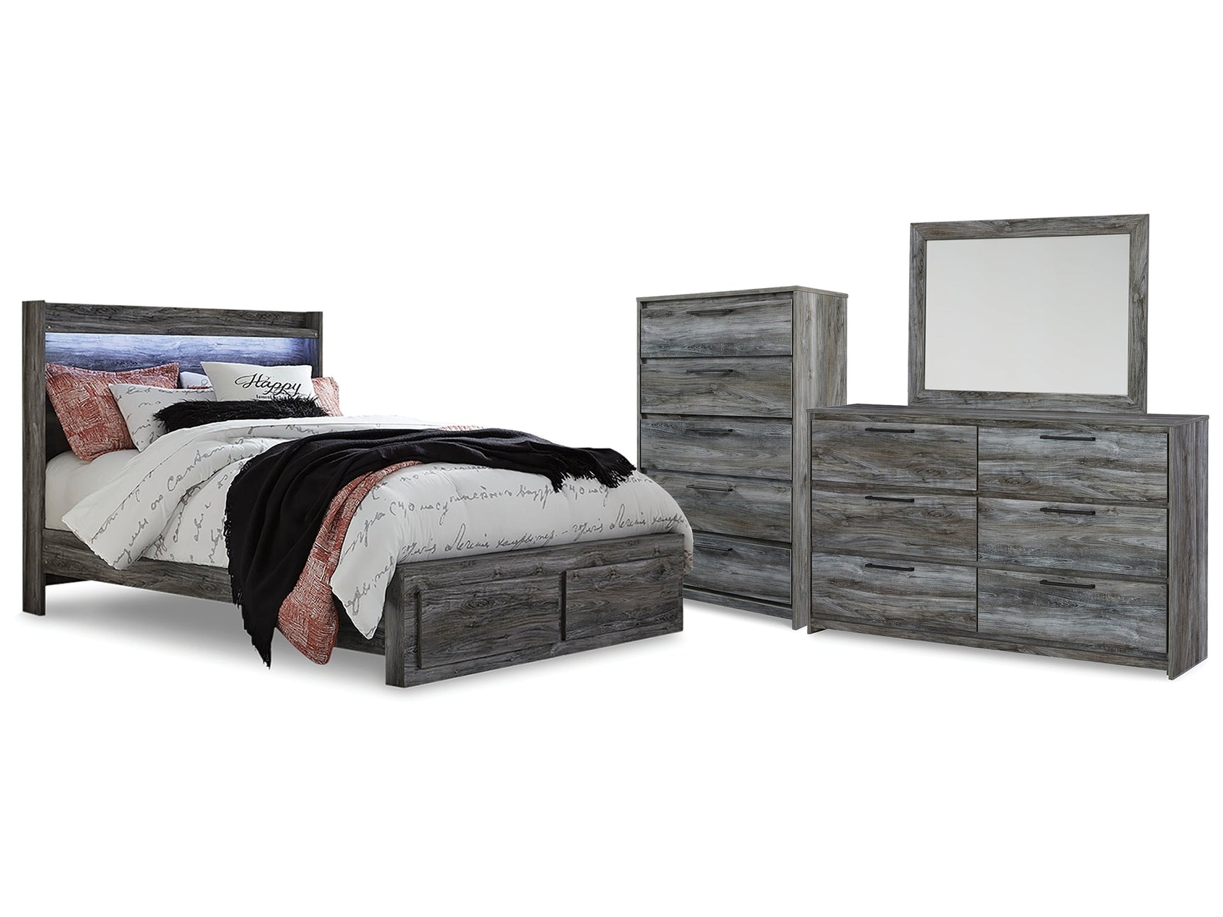 Baystorm Gray Queen Storage Bedroom Set with Dresser, Mirror and Chest - Ornate Home