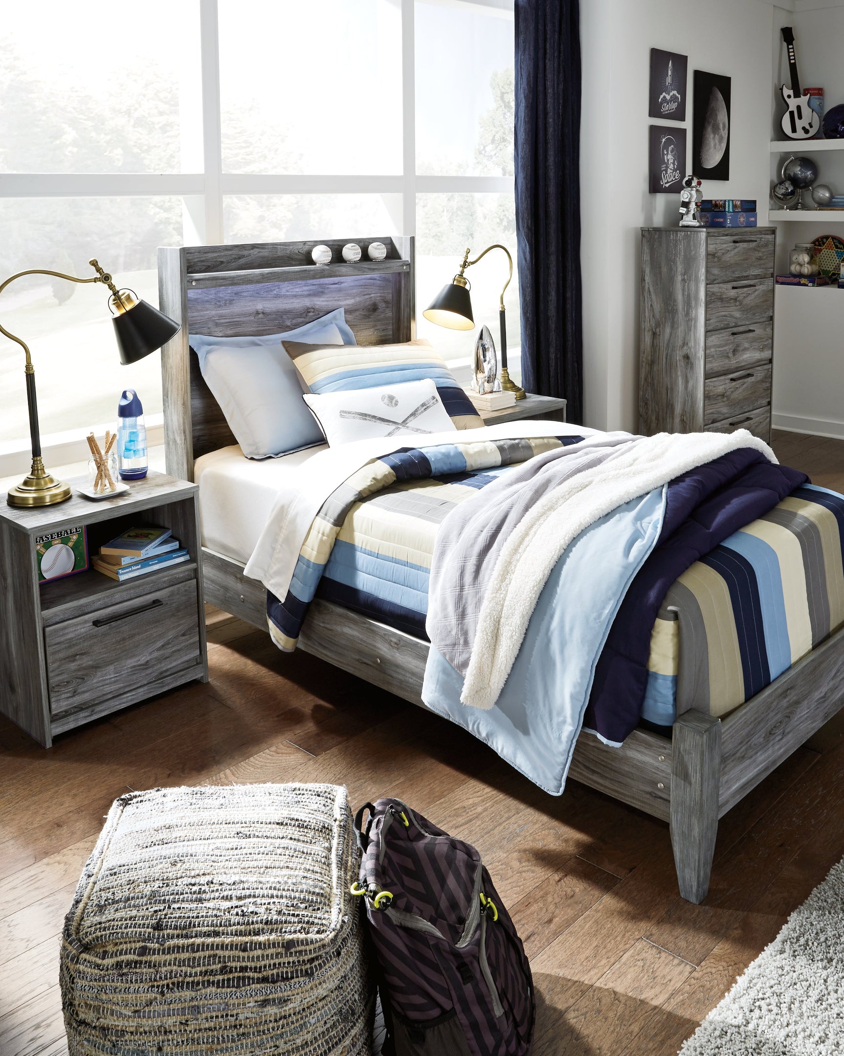 Baystorm Gray Twin Panel Bedroom Set with Dresser - Ornate Home