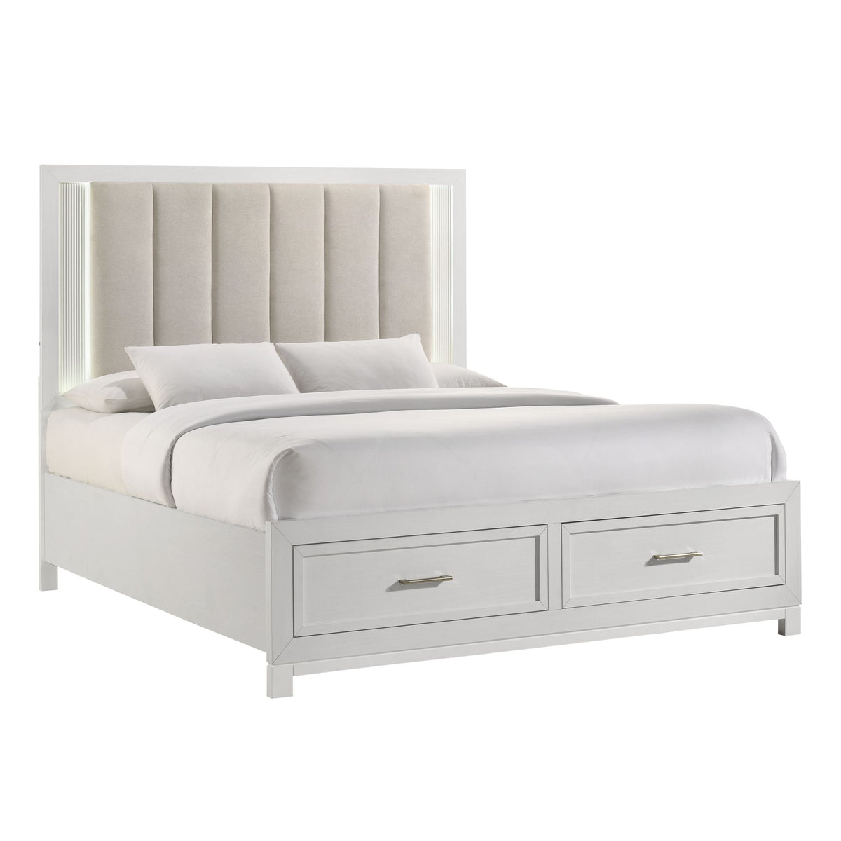 Baystorm White 4-Piece King UPH Storage Bedroom Set with 2 Nightstands & Chest - Ornate Home