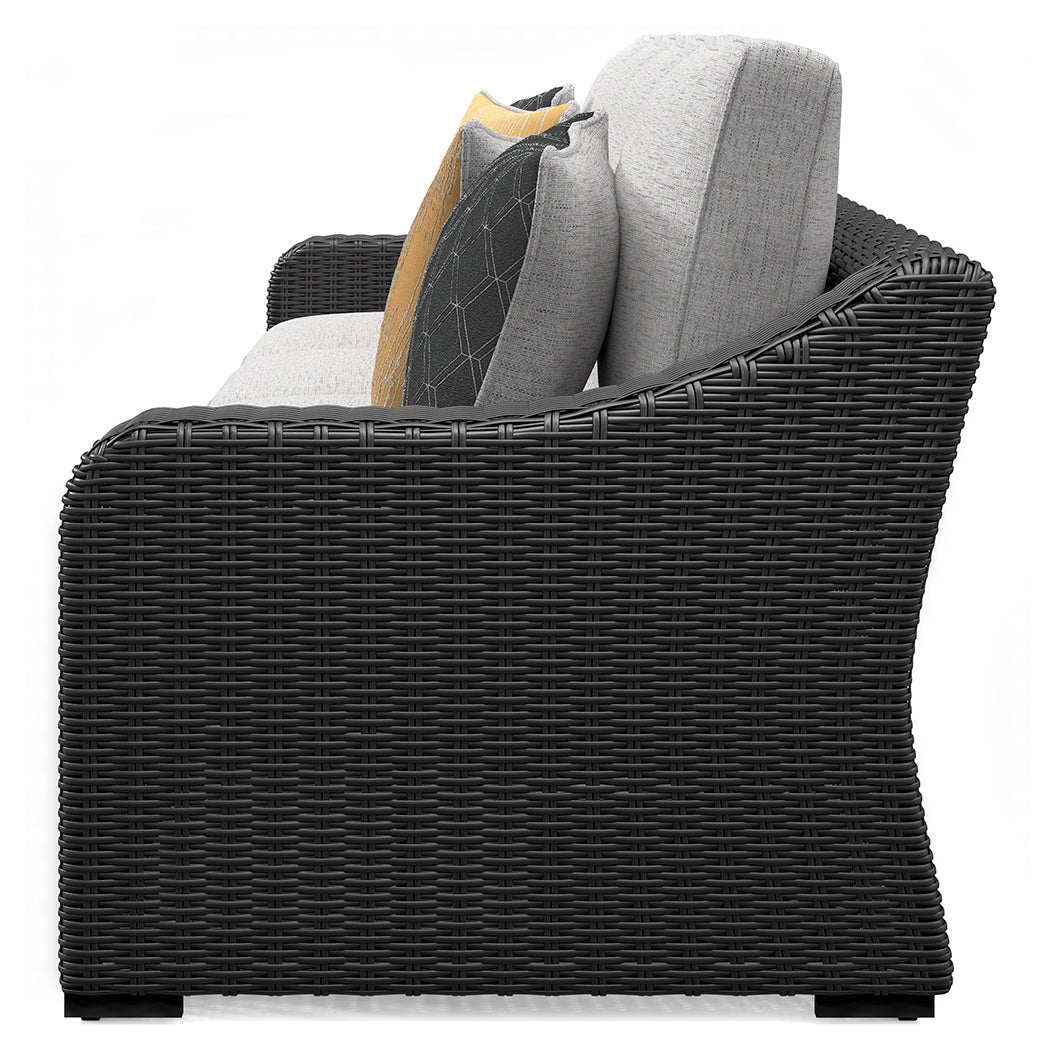 Beachcroft Black/Light Gray 2-Piece Outdoor Loveseat with Cushion - Ornate Home