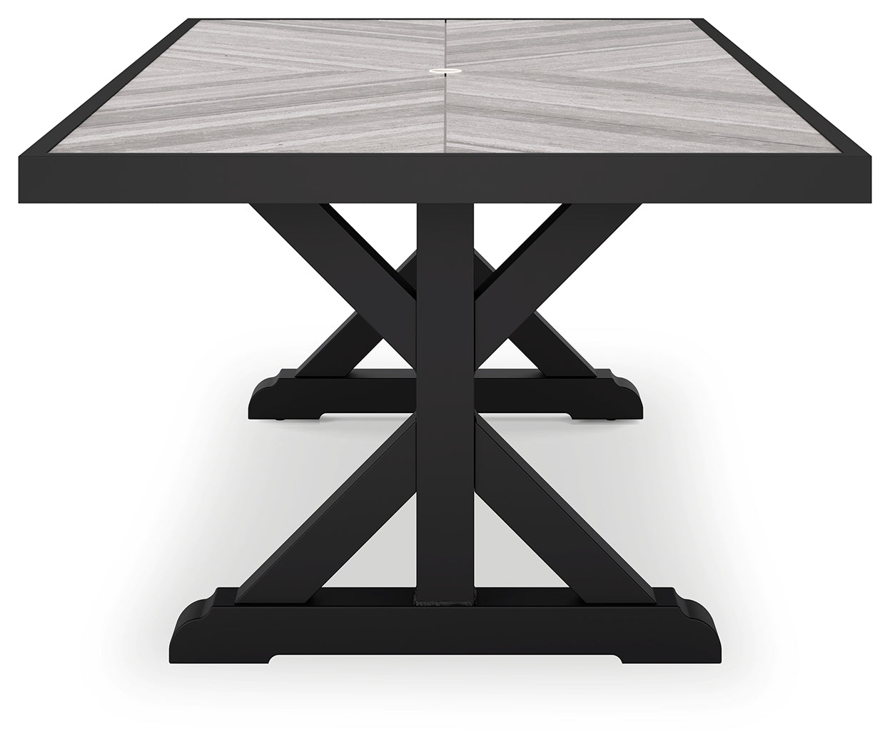 Beachcroft Black/Light Gray Outdoor Dining Table, 4 Chairs and Bench - Ornate Home