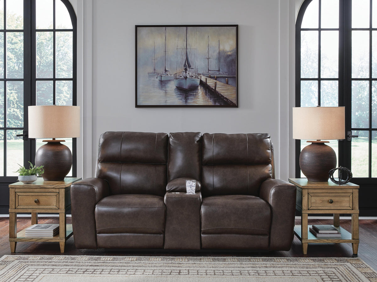 Beadel Smoke Power Reclining Loveseat with Console (Online Special Price) - Ornate Home