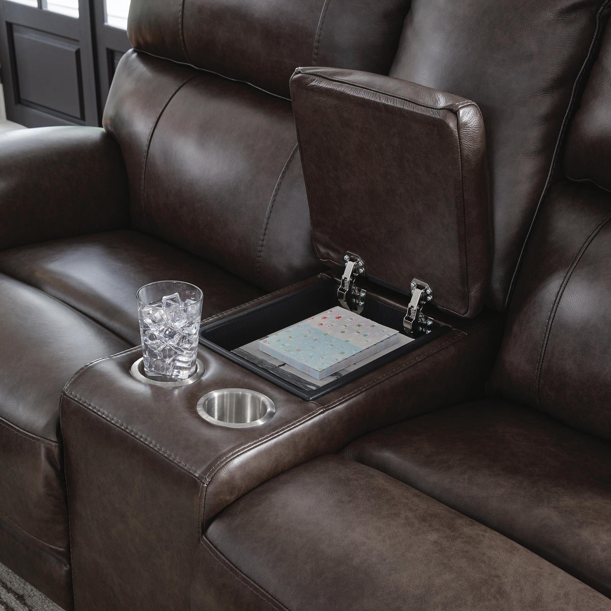 Beadel Smoke Power Reclining Loveseat with Console - Ornate Home