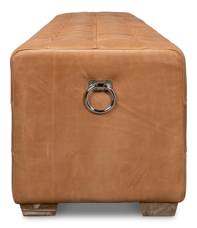 Beam Brown Bench Tufted Leather - Ornate Home
