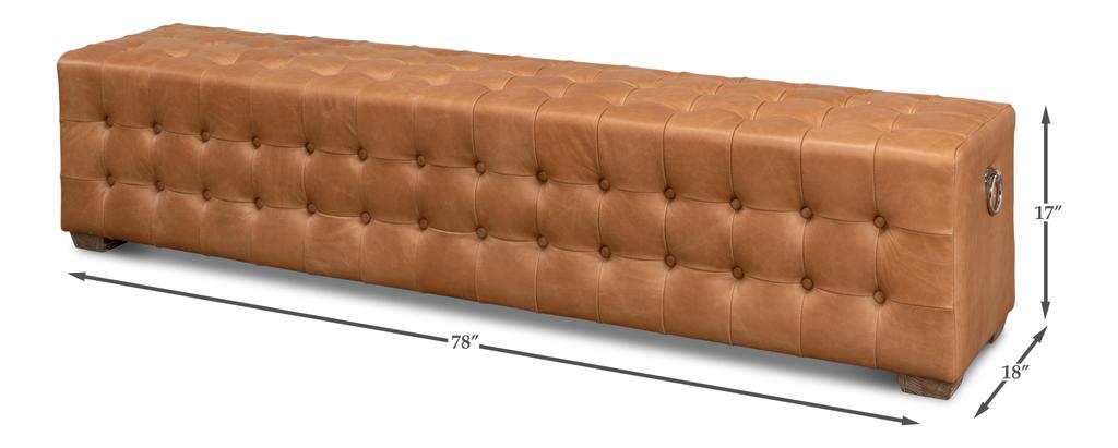 Beam Brown Bench Tufted Leather - Ornate Home