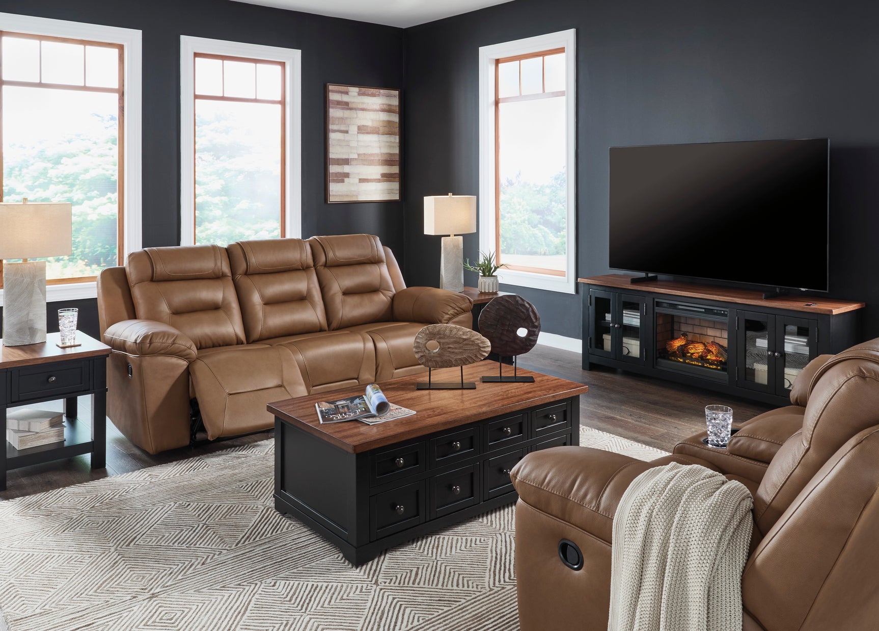 Beaman Peak Toffee Reclining Living Room Set - Ornate Home