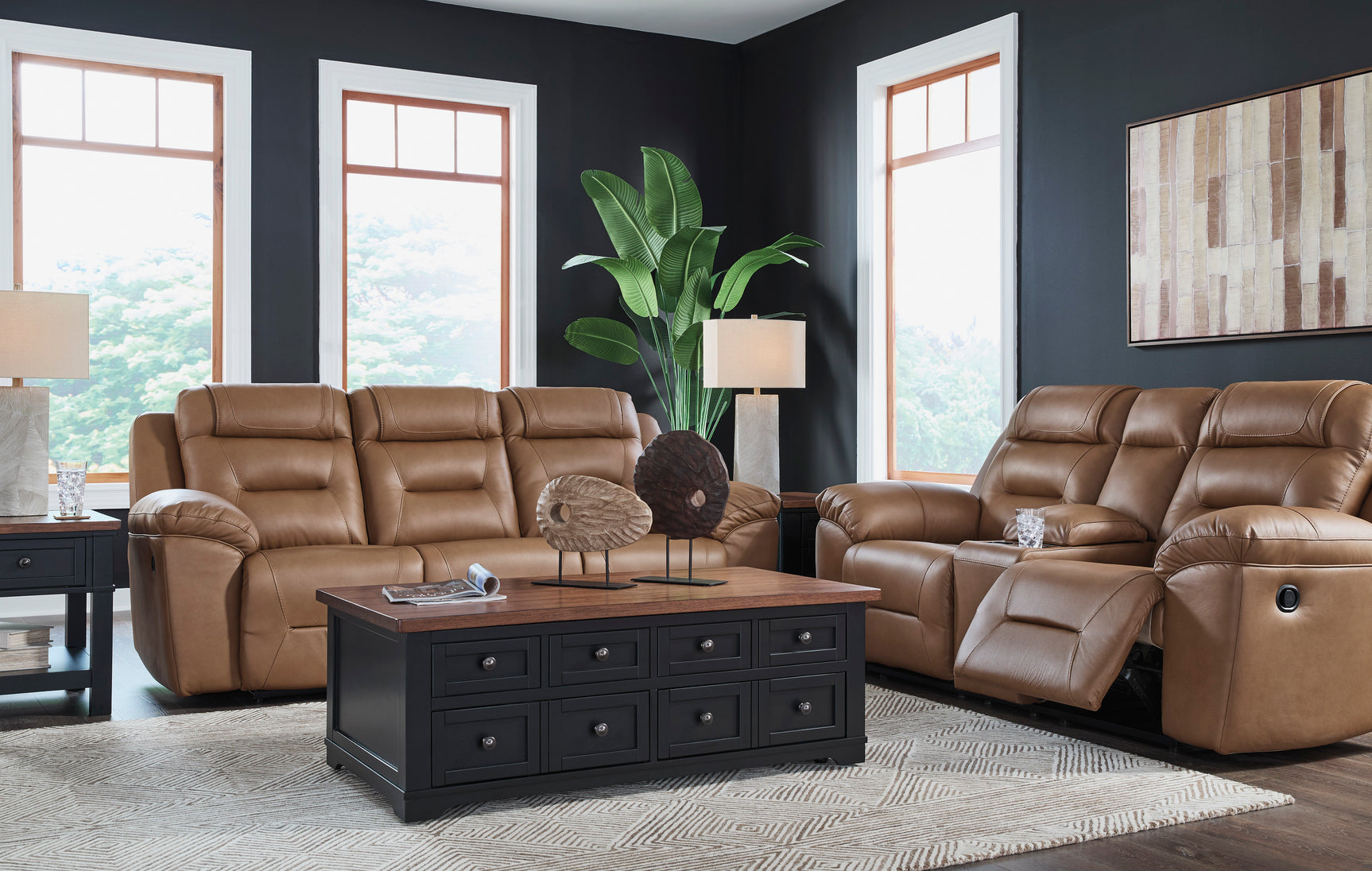 Beaman Peak Toffee Reclining Loveseat with Console - Ornate Home