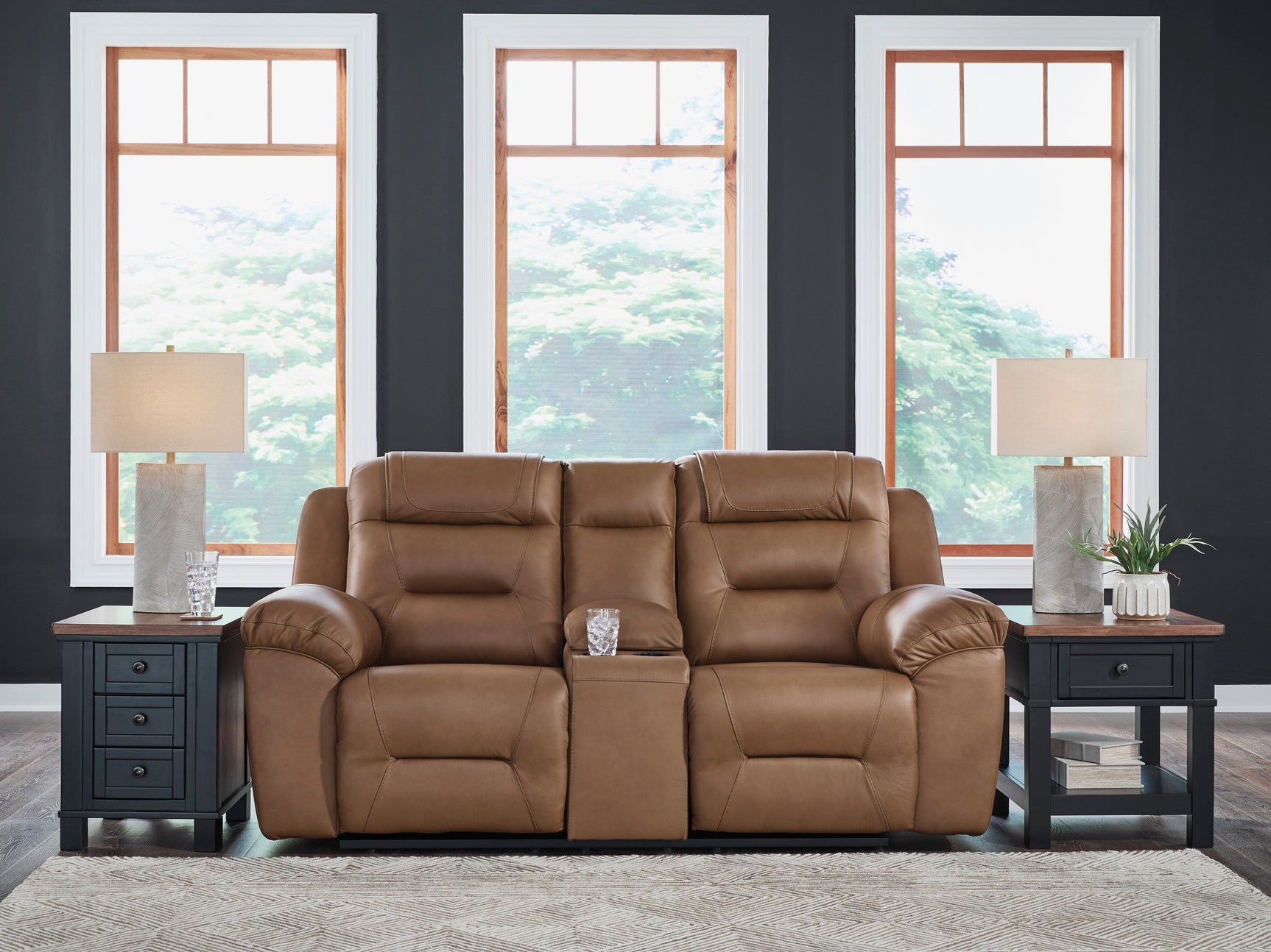 Beaman Peak Toffee Reclining Loveseat with Console - Ornate Home