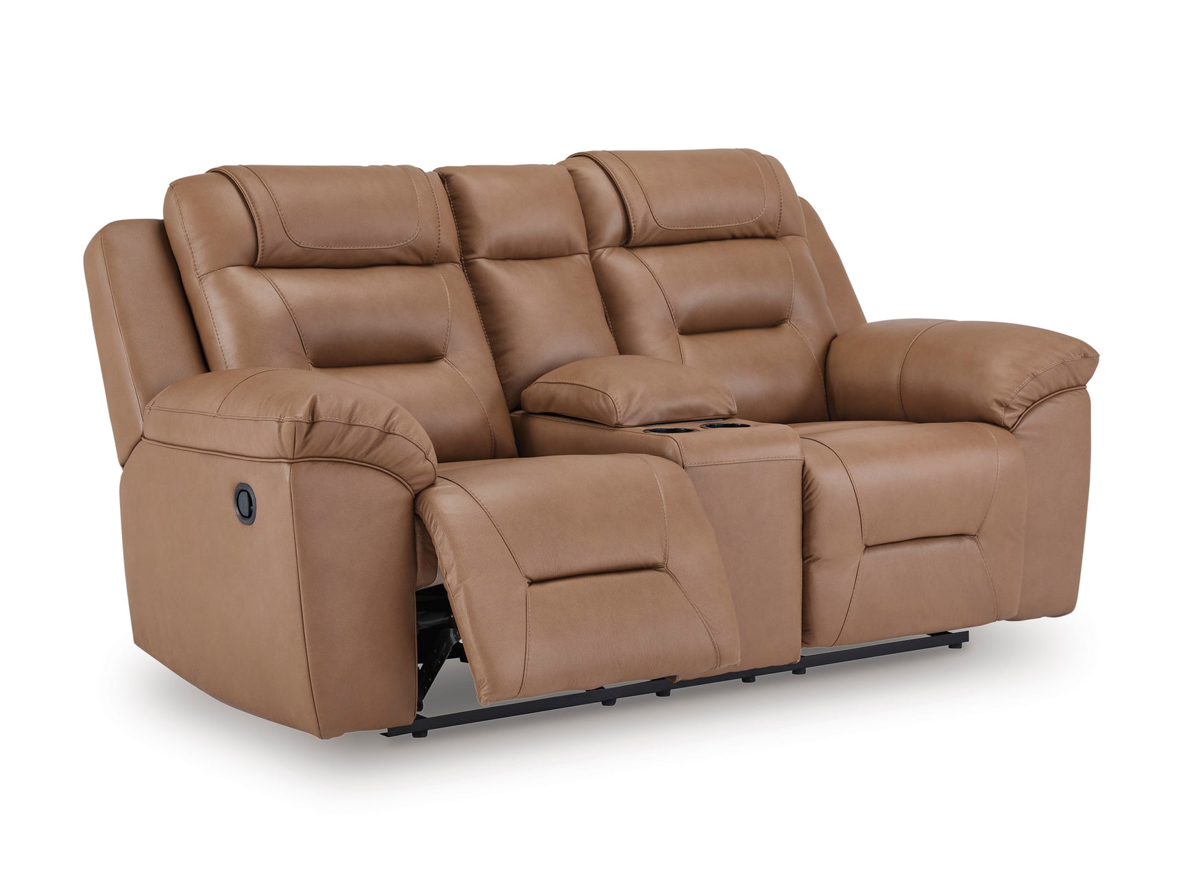 Beaman Peak Toffee Reclining Loveseat with Console - Ornate Home
