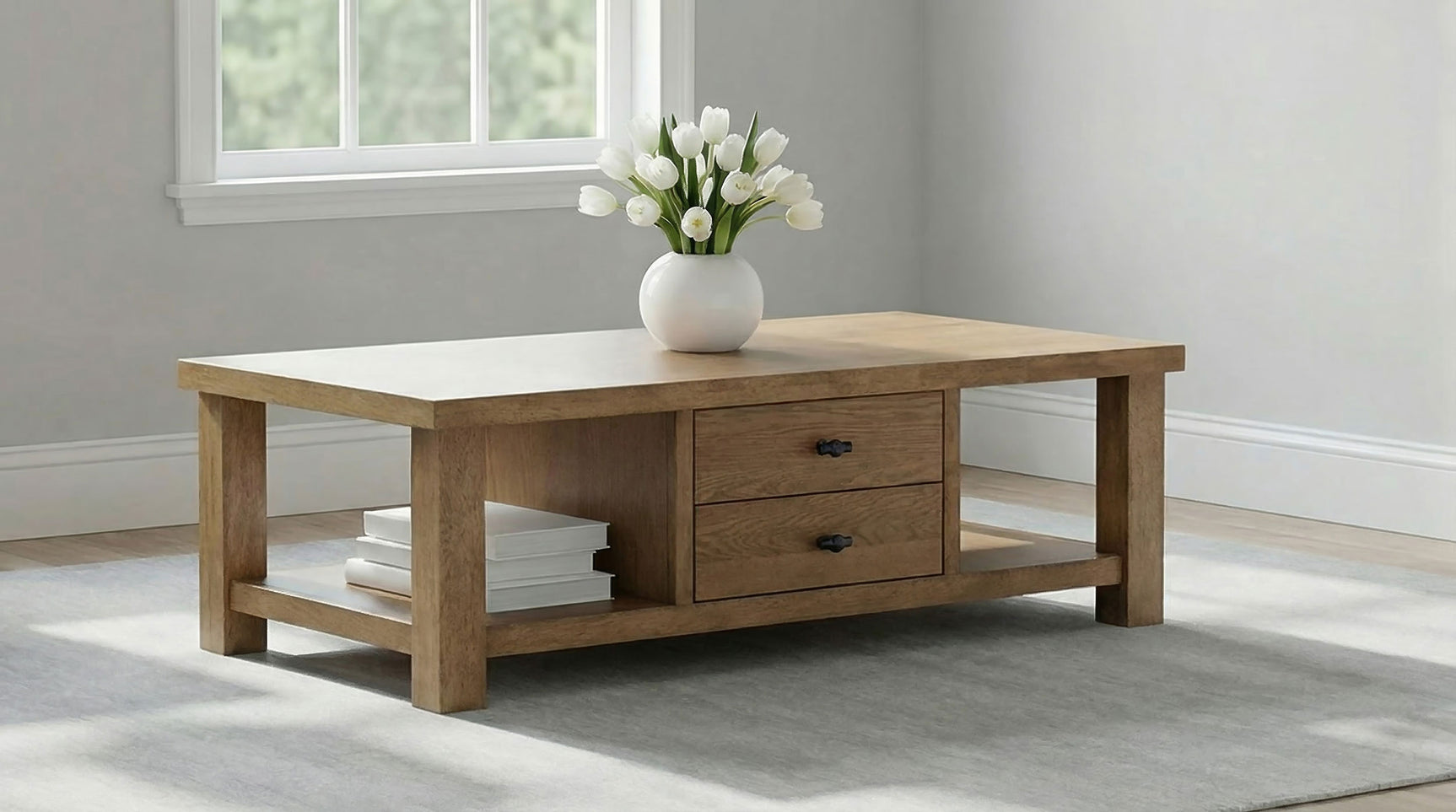 Beasley Golden Oak 2-Drawer Wood Coffee Table - Ornate Home