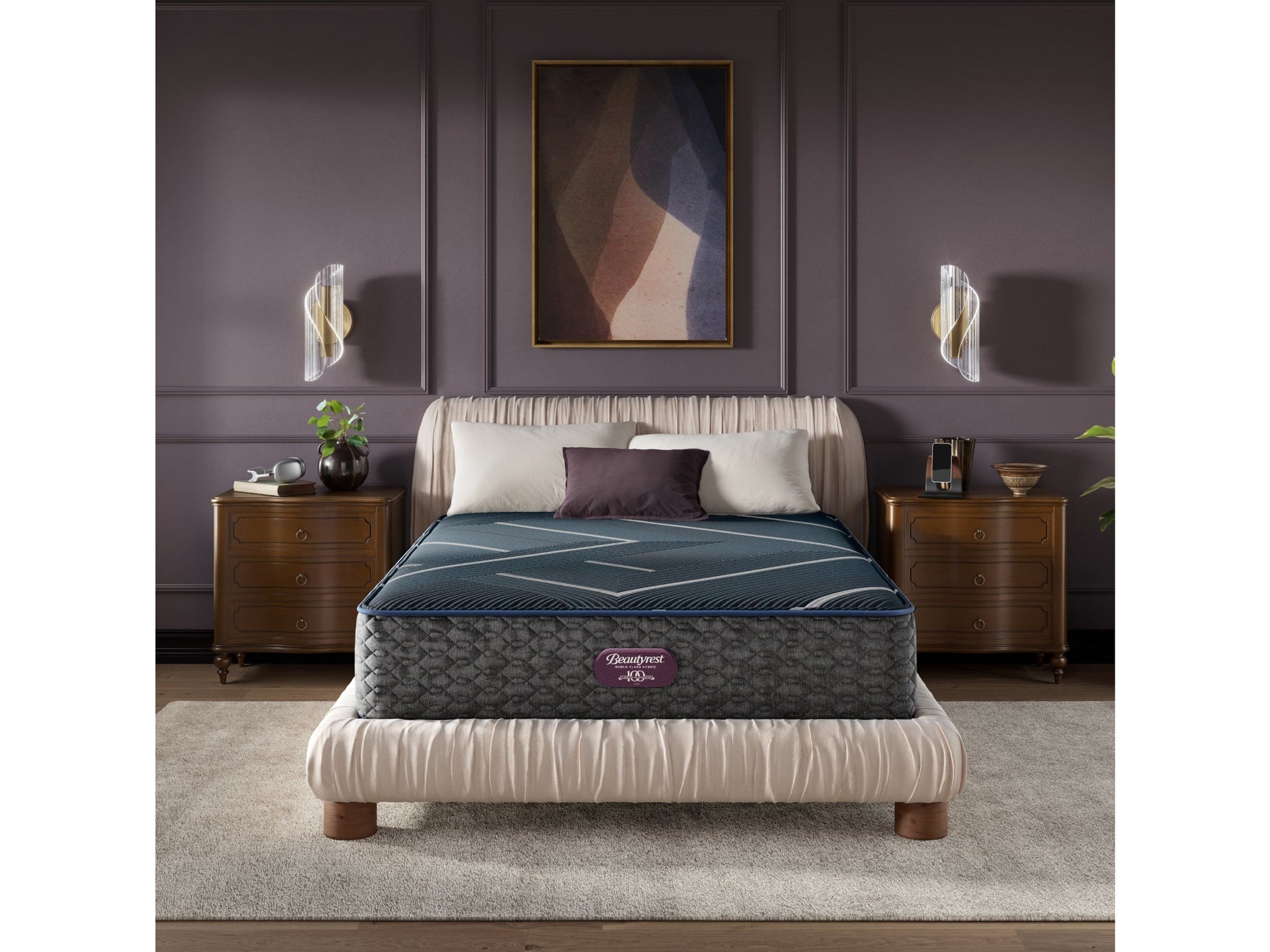 Beautyrest World Class Level Four Gray/Dark Blue Hybrid Queen Plush Mattress - Ornate Home