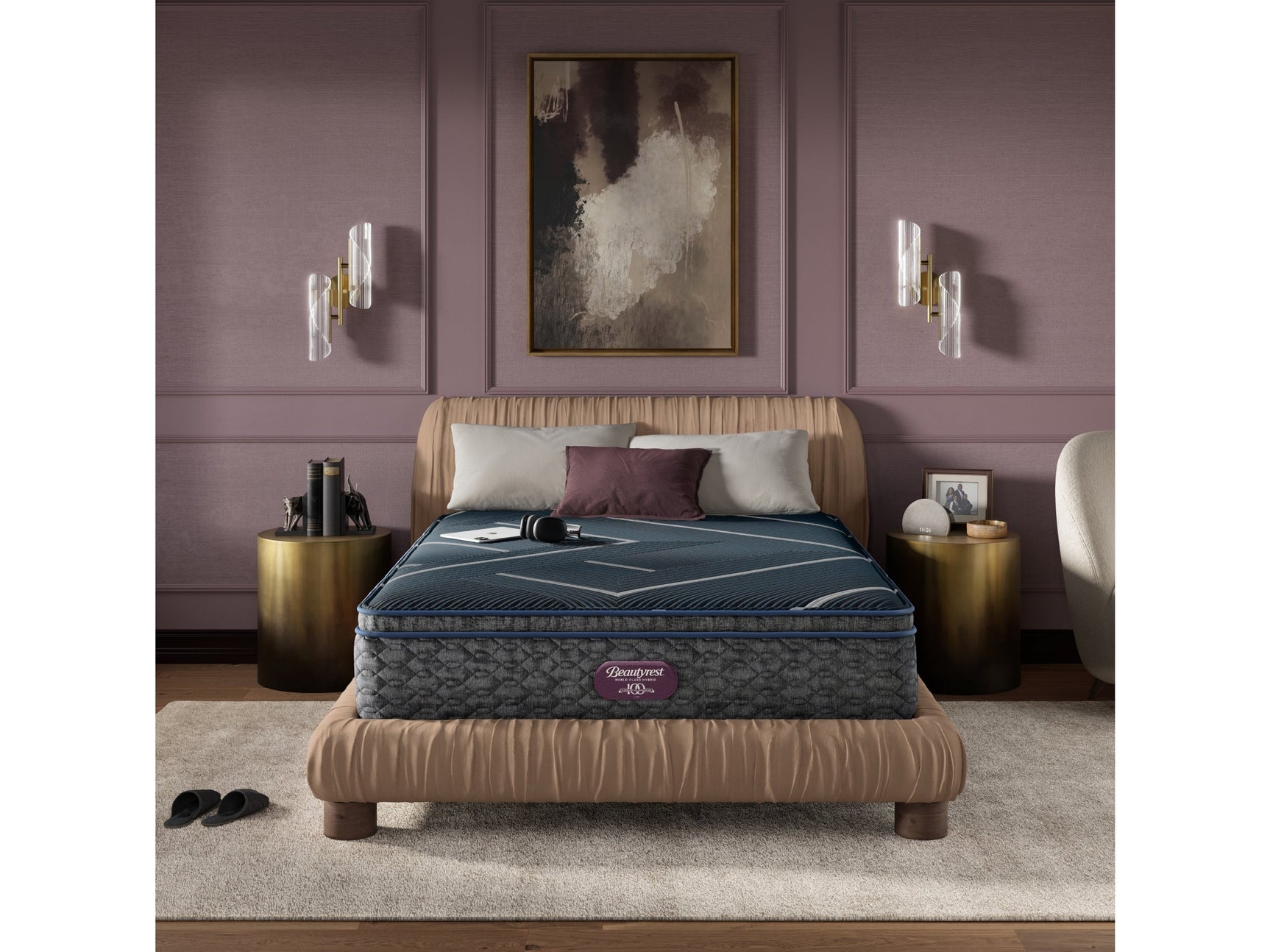 Beautyrest World Class Level Four Gray/Dark Blue Hybrid Twin XL Medium Apex PillowTop Mattress - Ornate Home