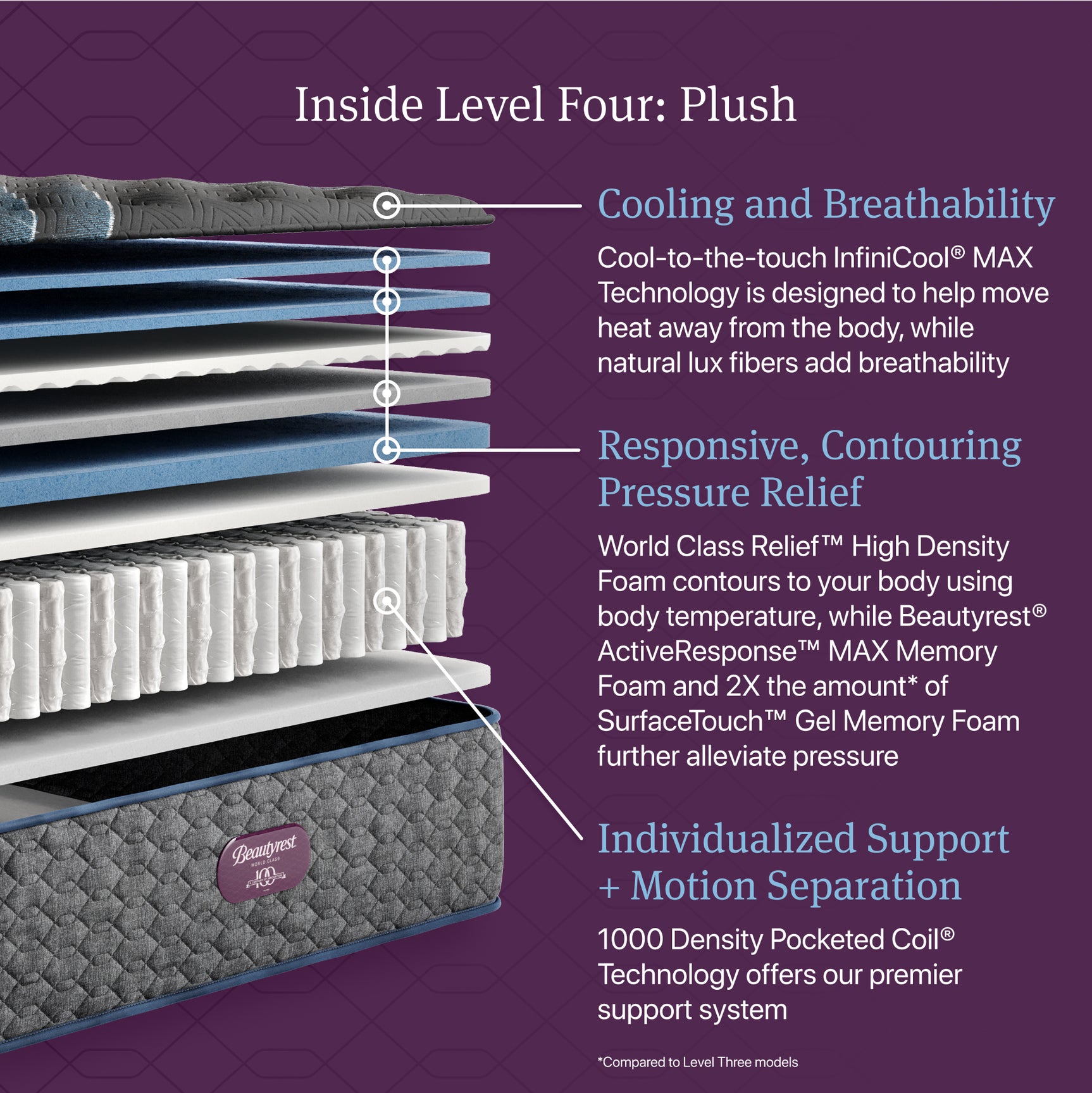 Beautyrest World Class Level Four Gray Innerspring Queen Plush Mattress - Ornate Home