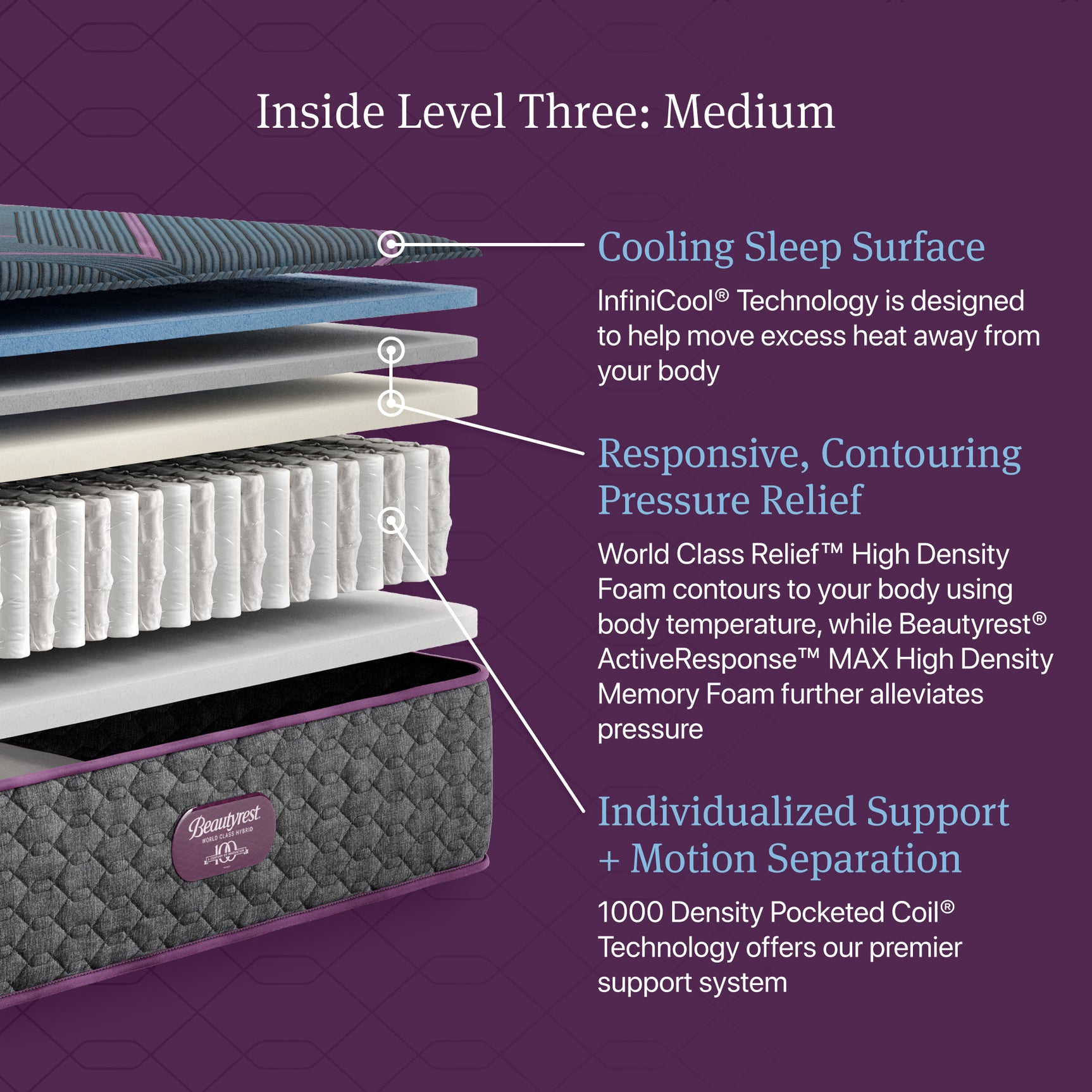 Beautyrest World Class Level Three Gray/Dark Blue Hybrid King Medium Mattress - Ornate Home