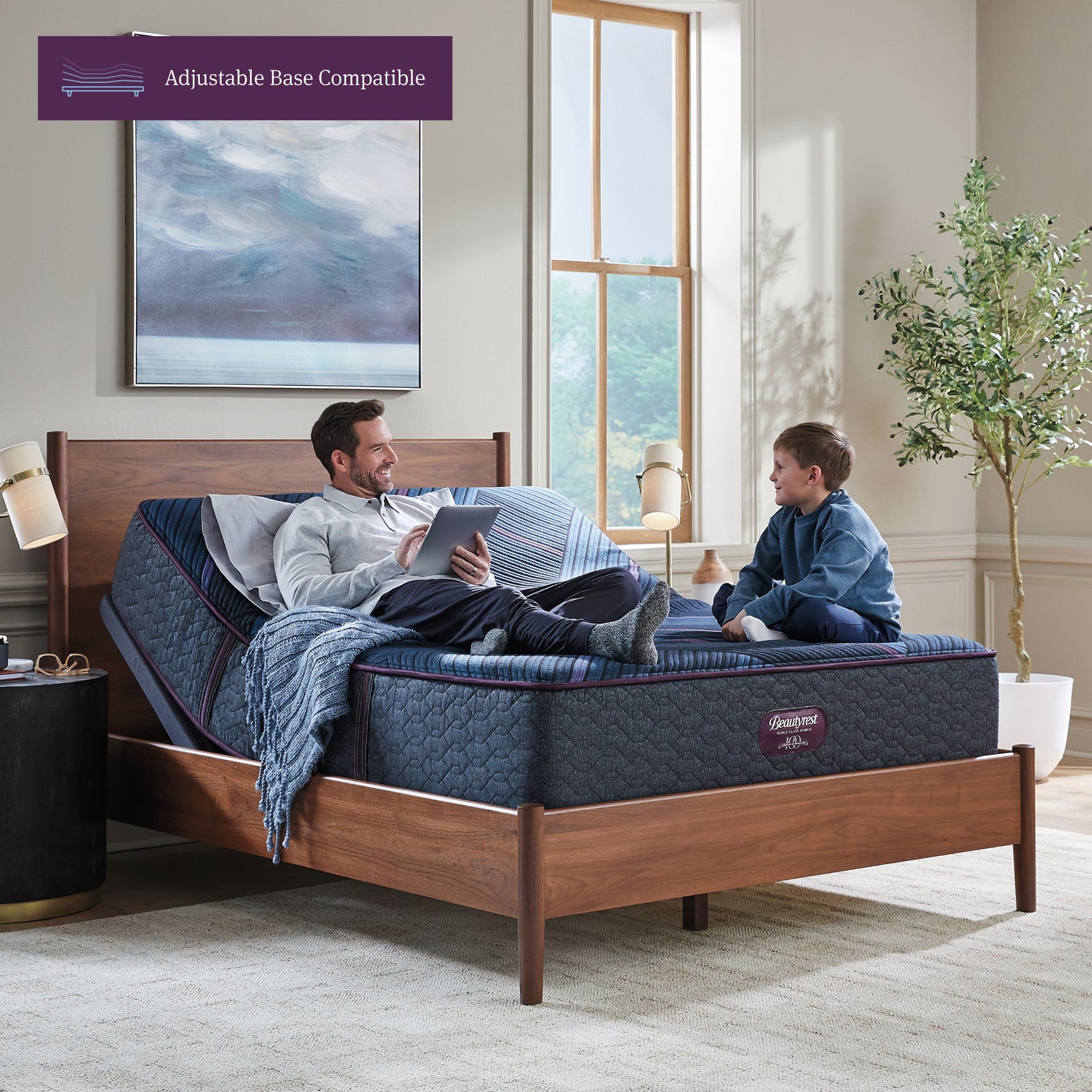 Beautyrest World Class Level Three Gray/Dark Blue Hybrid King Medium Mattress - Ornate Home