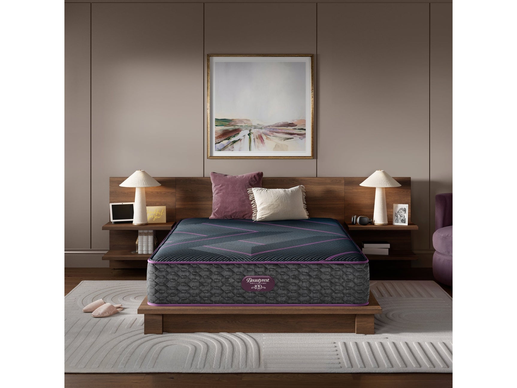 Beautyrest World Class Level Three Gray/Dark Blue Hybrid Twin Plush Mattress - Ornate Home