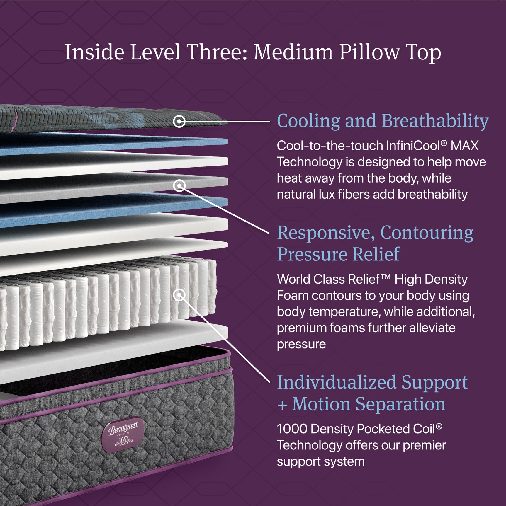Beautyrest World Class Level Three Gray Innerspring Twin Medium Pillow Top Mattress - Ornate Home