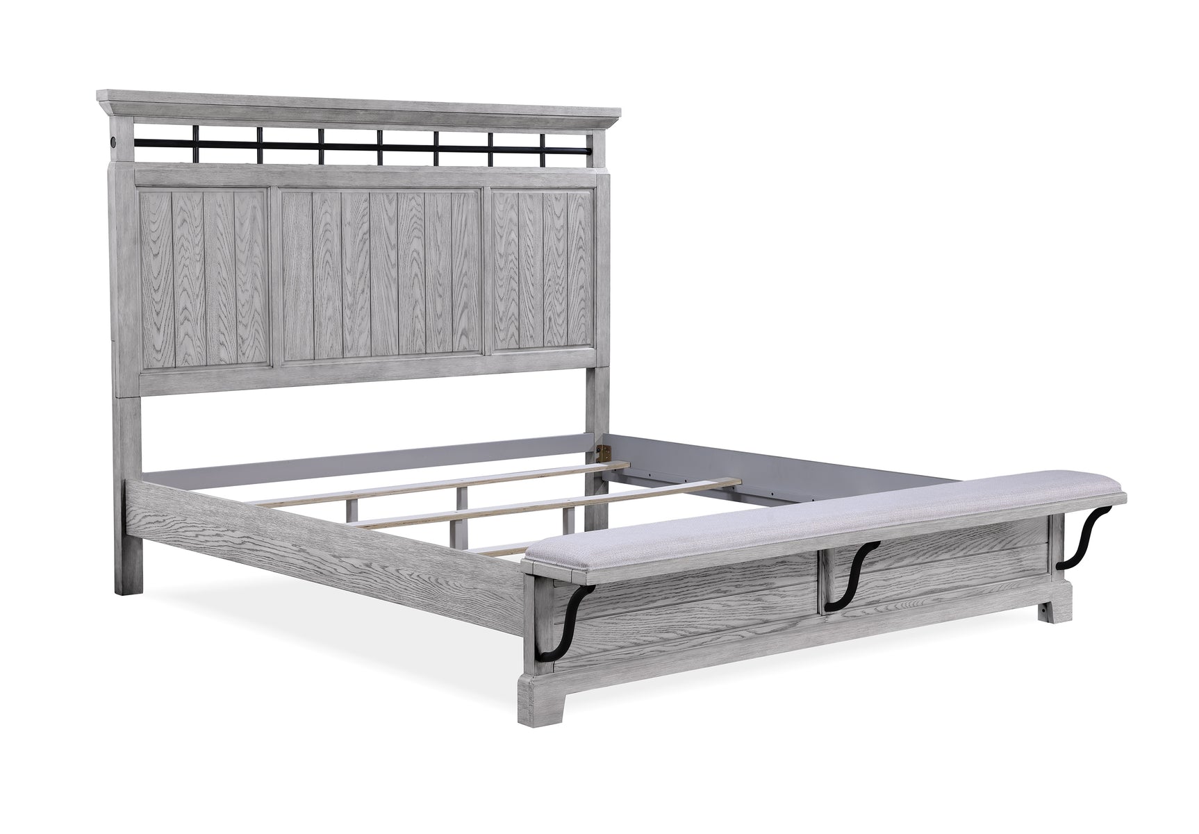 Beckett Rustic Gray King Footboard Bench Panel Bed - Ornate Home