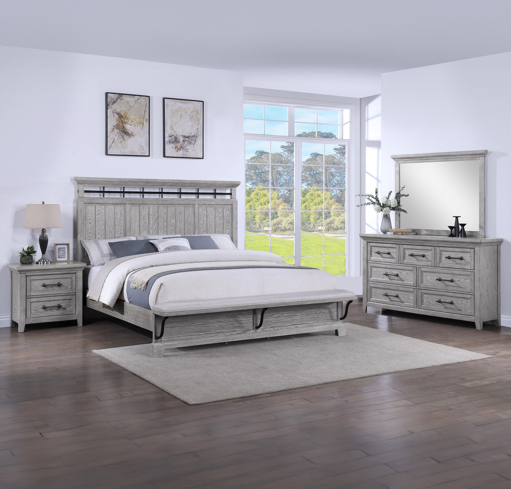 Beckett Rustic Gray King Footboard Bench Panel Bed - Ornate Home