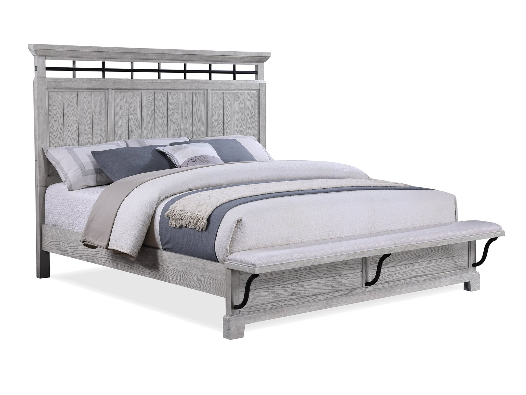 Beckett Rustic Gray Queen Footboard Bench Panel Bed - Ornate Home