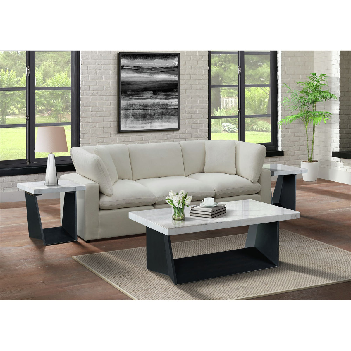 Beckley White/Dark Espresso End Table with Marble Top - Ornate Home