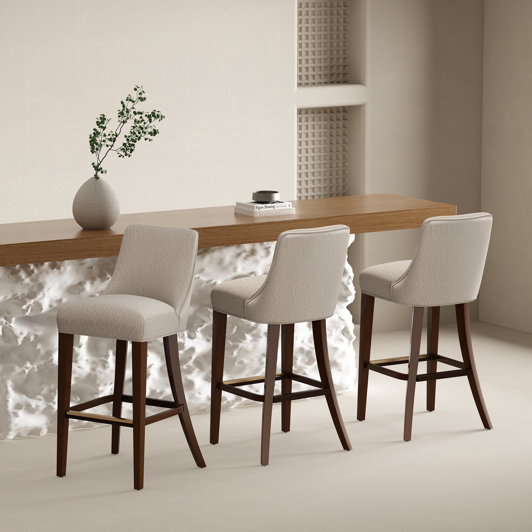 Beever Barstool in Taupe (set of 3) - Ornate Home