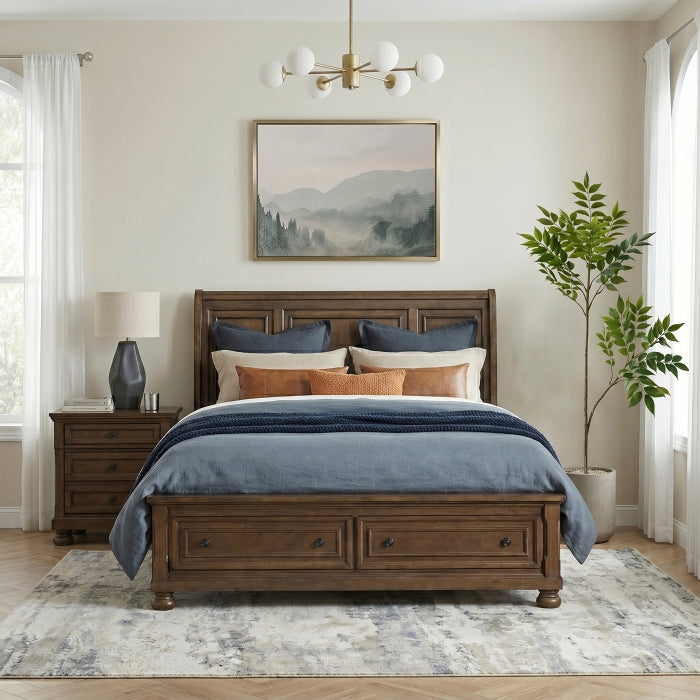 Begonia Brown California King Platform Bed With Footboard Storage - Ornate Home