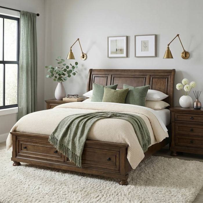 Begonia Brown California King Platform Bed With Footboard Storage - Ornate Home