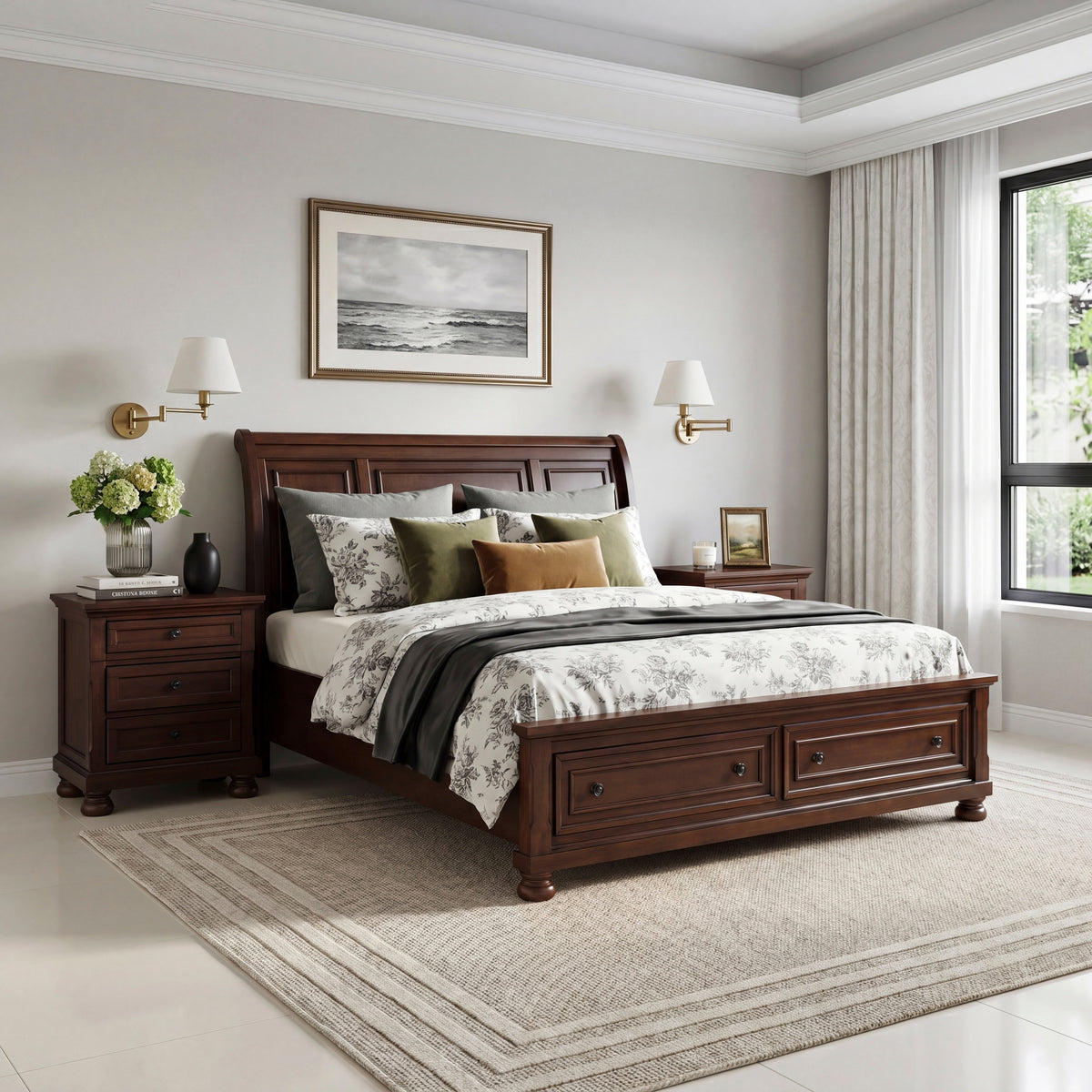 Begonia Silver Queen Platform Bed With Footboard Storage - Ornate Home