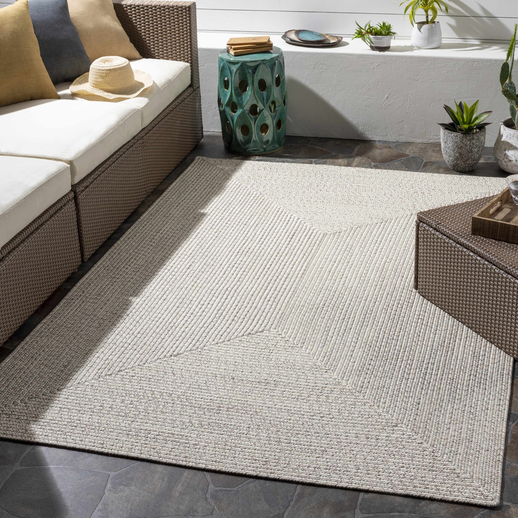 Beige Braided Faux Jute Outdoor Rug - Ornate Home