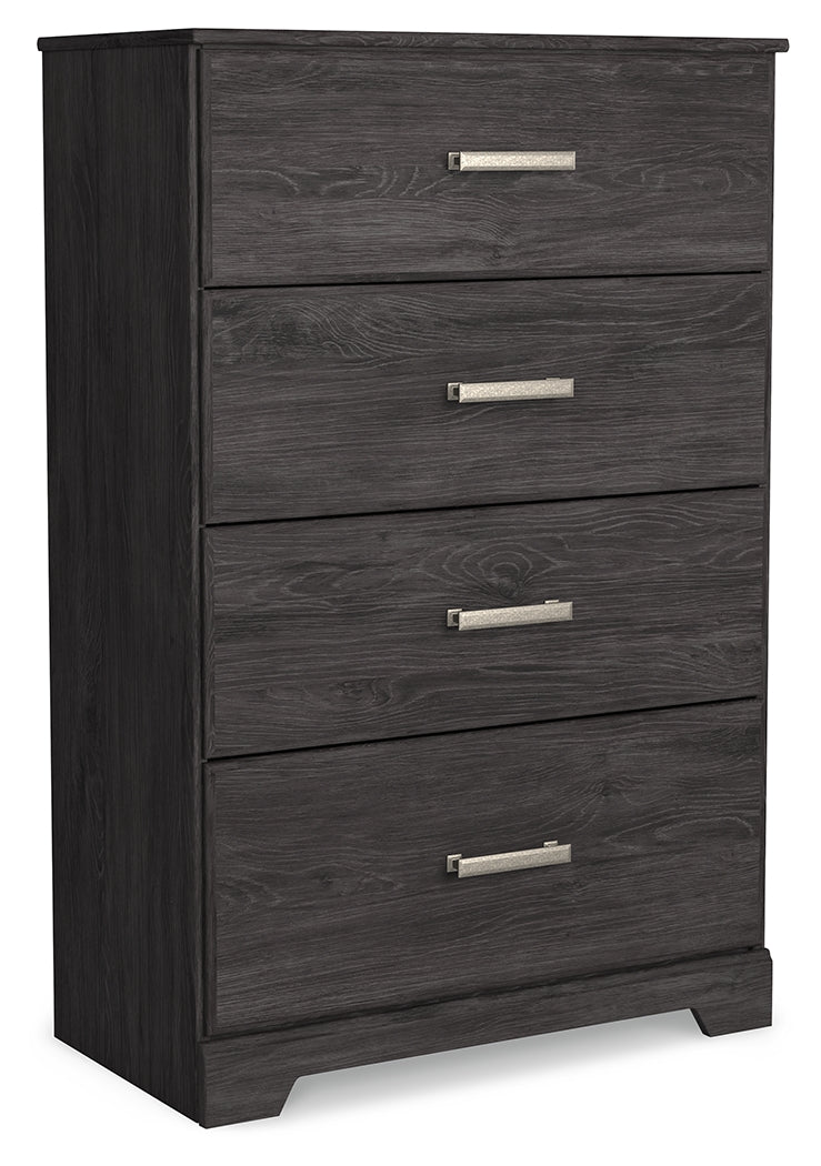 Belachime Charcoal King Panel Bed, Dresser, Mirror, Chest and Nightstand - Ornate Home
