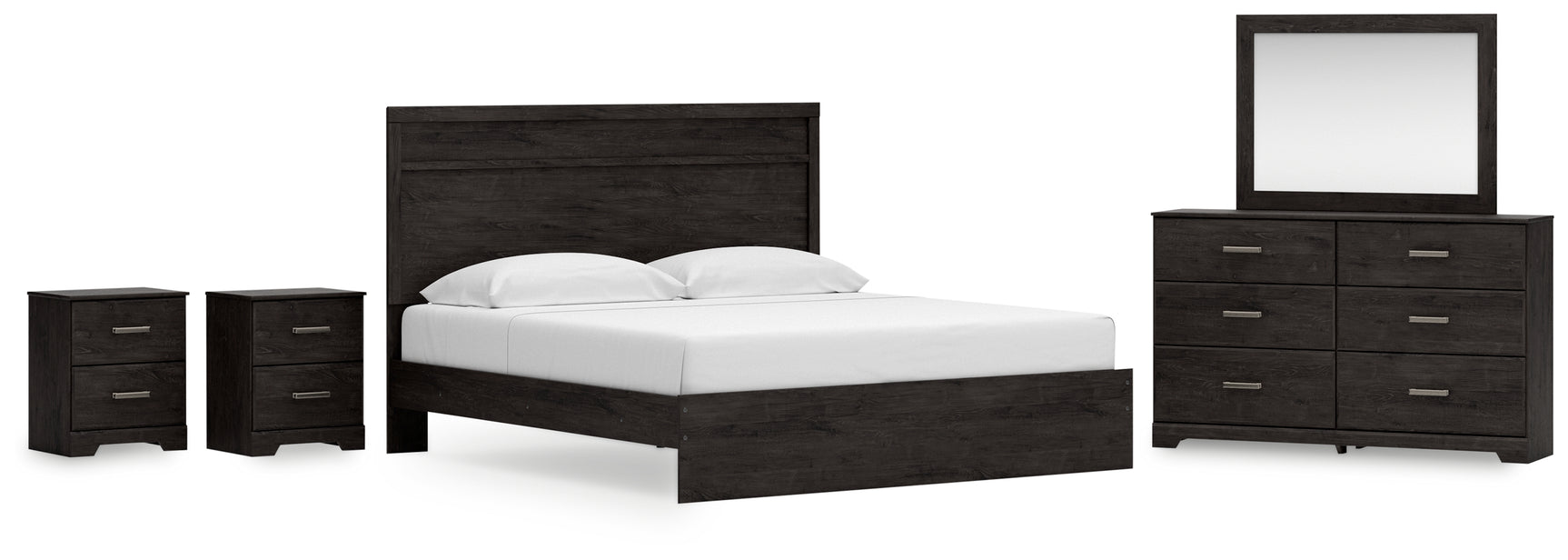 Belachime Charcoal King Panel Bed, Dresser Mirror and 2 Nightstands (Online Special Price) - Ornate Home