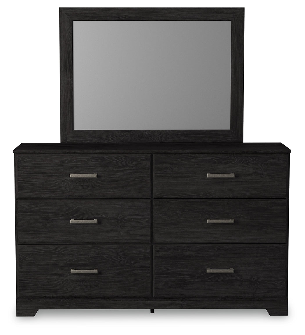Belachime Charcoal Queen Panel Bed, Dresser, Mirror, and Nightstand - Ornate Home
