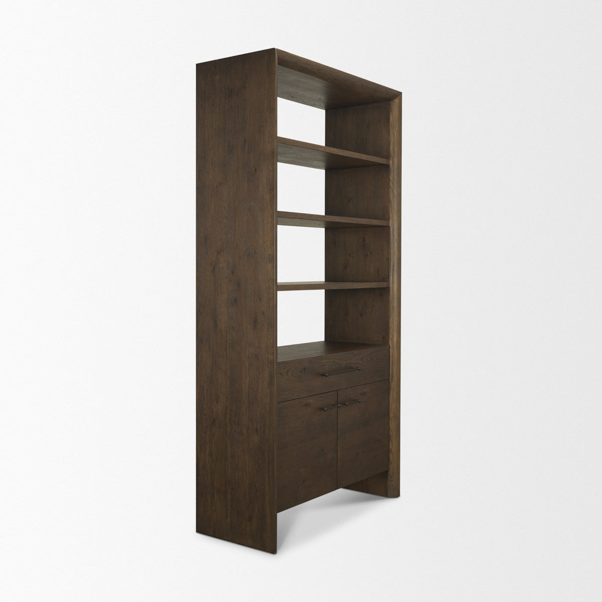 Belford Dark Brown 2-Door Open Oak Wood Shelving Unit - Ornate Home